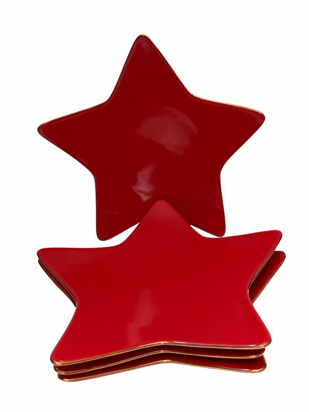 Williams Sonoma Red & Gold Holiday Star Dessert / Appetizer 8” Plates Set of 4